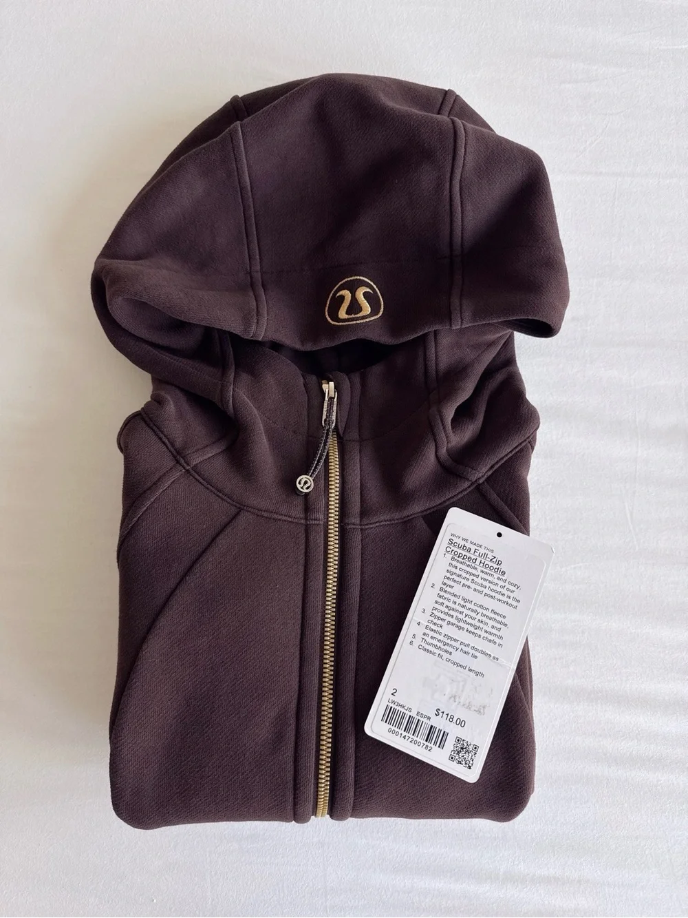 lululemon Scuba Full-Zip Cropped Hoodie Espresso/Gold Size 2 NWOT